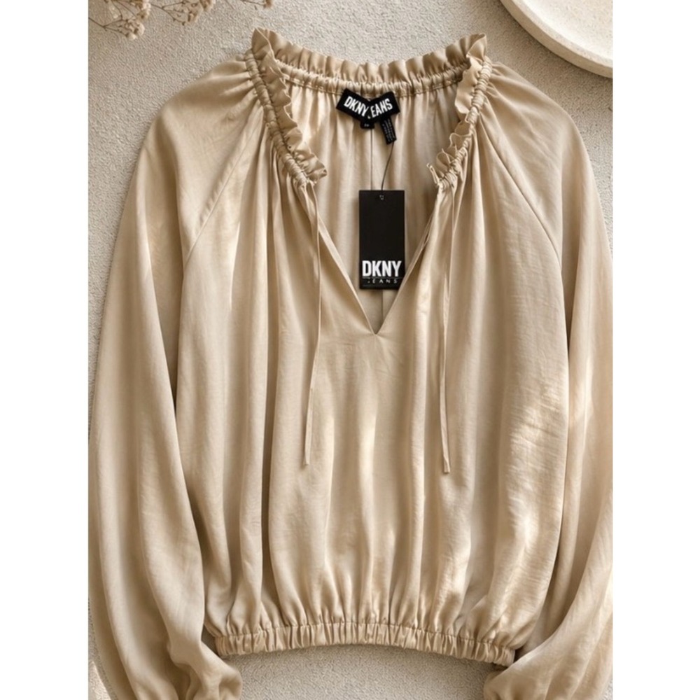 NWT DKNY Jeans Cream Boho Peasant Blouse Size M - Picture 3 of 5